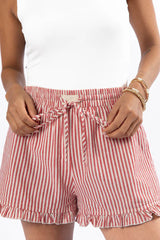 In No Rush Red Stripe Ruffle Hem Boxer Shorts