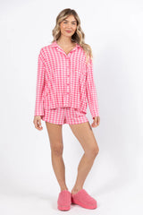 On A Cloud In Pink Houndstooth Pajama Set FINAL SALE