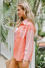 Get It Right Coral Striped Button Front Color Block Blouse FINAL SALE