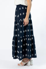 No Place Like This Navy Embroidered Maxi Skirt