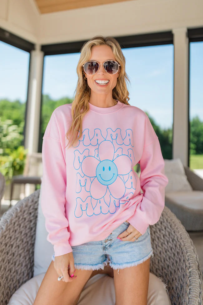 Mama Daisy Repeat Light Pink Oversized Graphic Sweatshirt