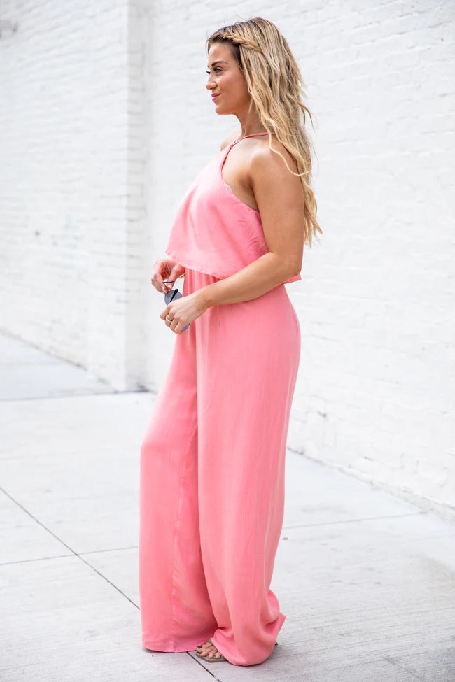 Know No Limits Coral Halter Jumpsuit FINAL SALE