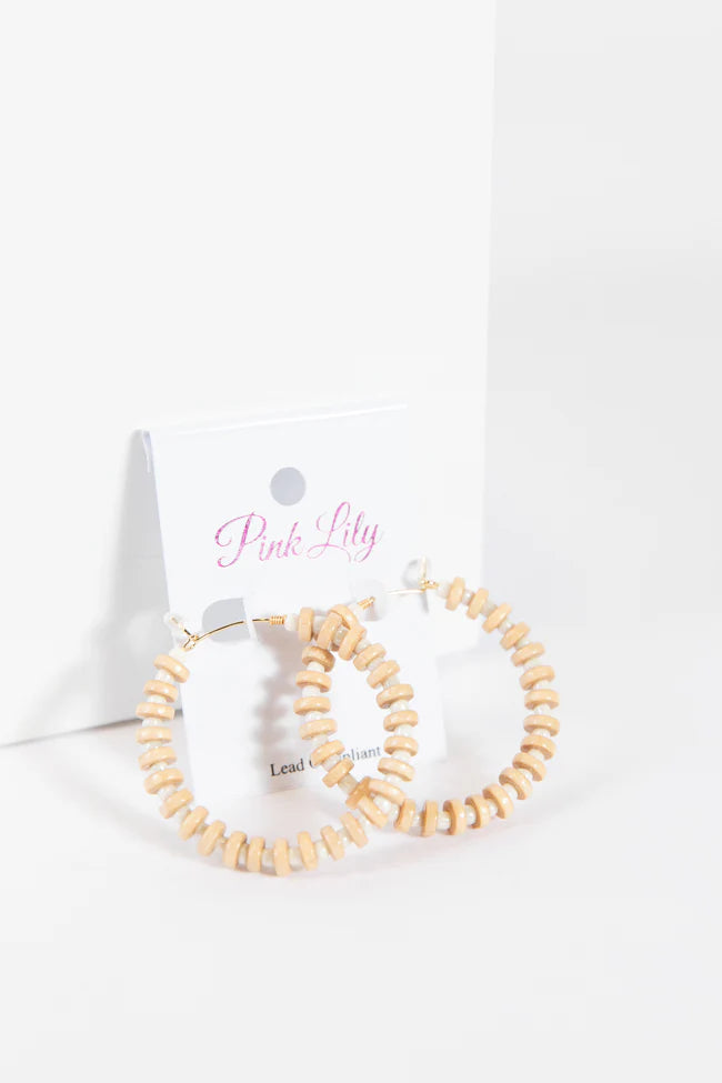 Tan and White Beaded Hoops