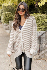 Time To Waste Oversized Beige Checkered and Striped Cardigan