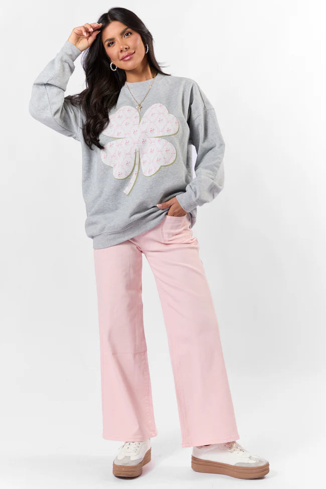 Pattern Shamrock Light Grey Oversized Graphic Sweatshirt