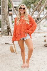 Better Days Ahead Coral Ladder Detail Fringe Hem Sweater SALE