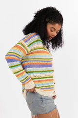 Drive Down Main Purple Multi Striped Open Knit Cardigan