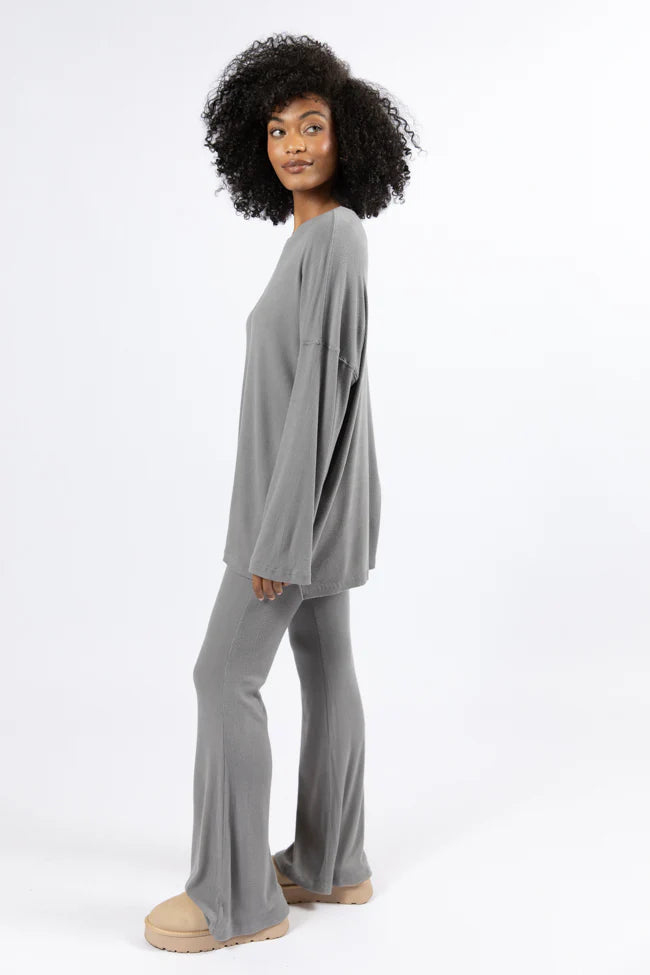 The Perfect Charcoal Brushed Rib Flare Pants Set SALE