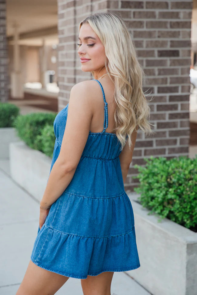 In The Spotlight Babydoll Tiered Denim Dress  SALE