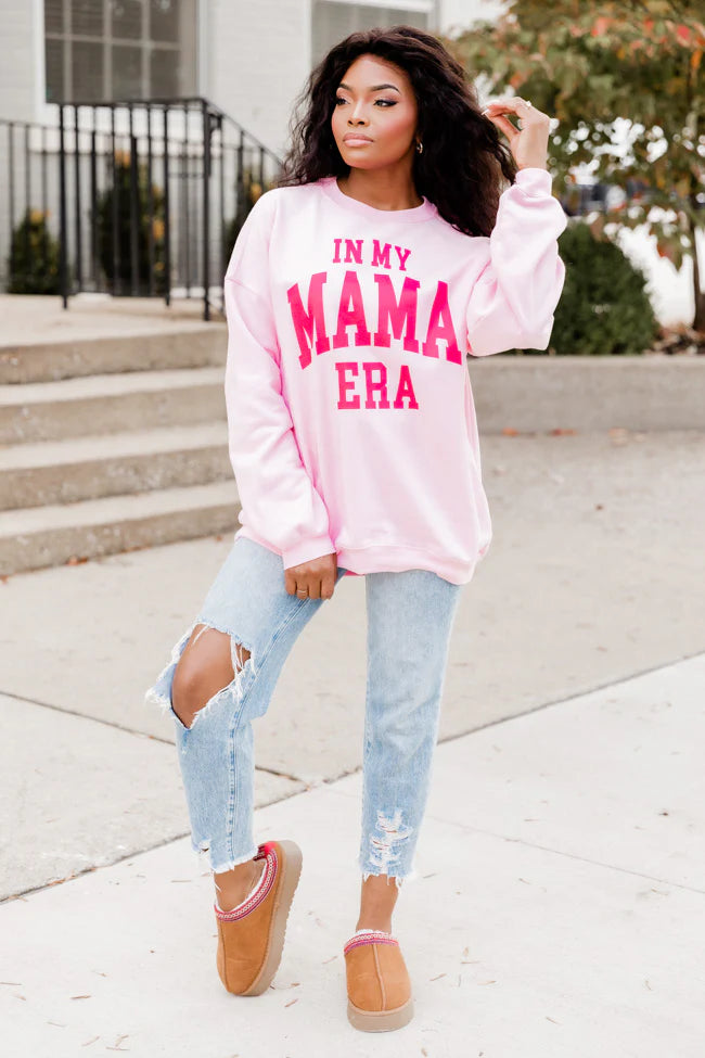 In My Mama Era Light Pink Oversized Graphic Sweatshirt