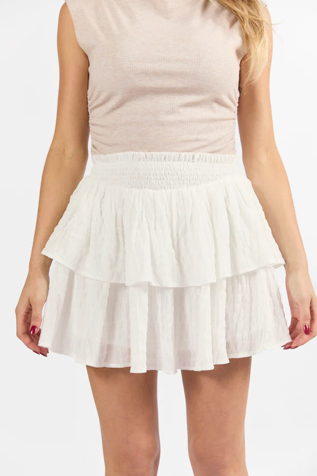 Breezy Ivory Textured Tiered Skort