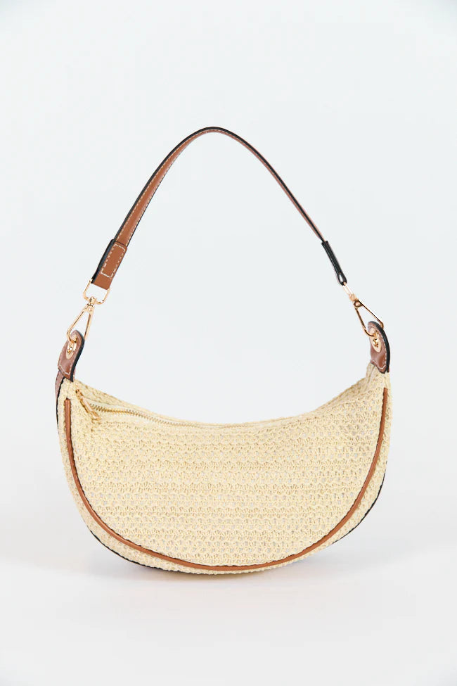 Kelly Tan Raffia Crossbody Purse