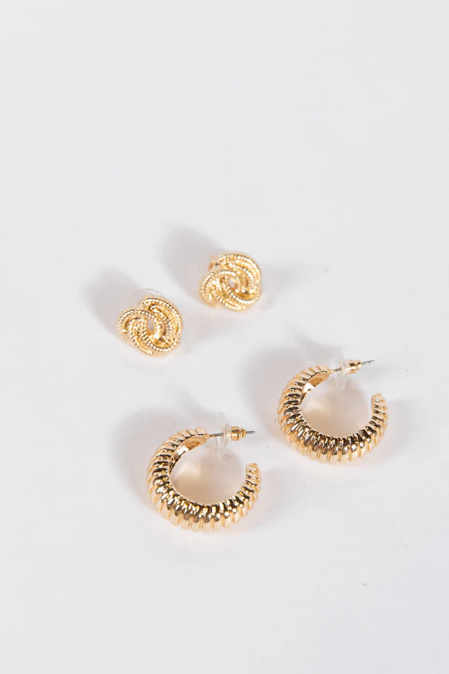 Gold Stud and Hoop Earring Set