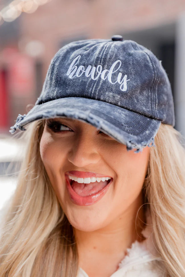 Howdy Embroidered Black Acid Wash Baseball Hat FINAL SALE