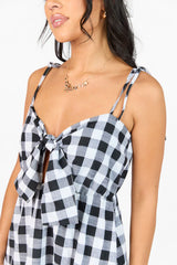 Checked Out Black and White Gingham Tie Front Maxi Dress