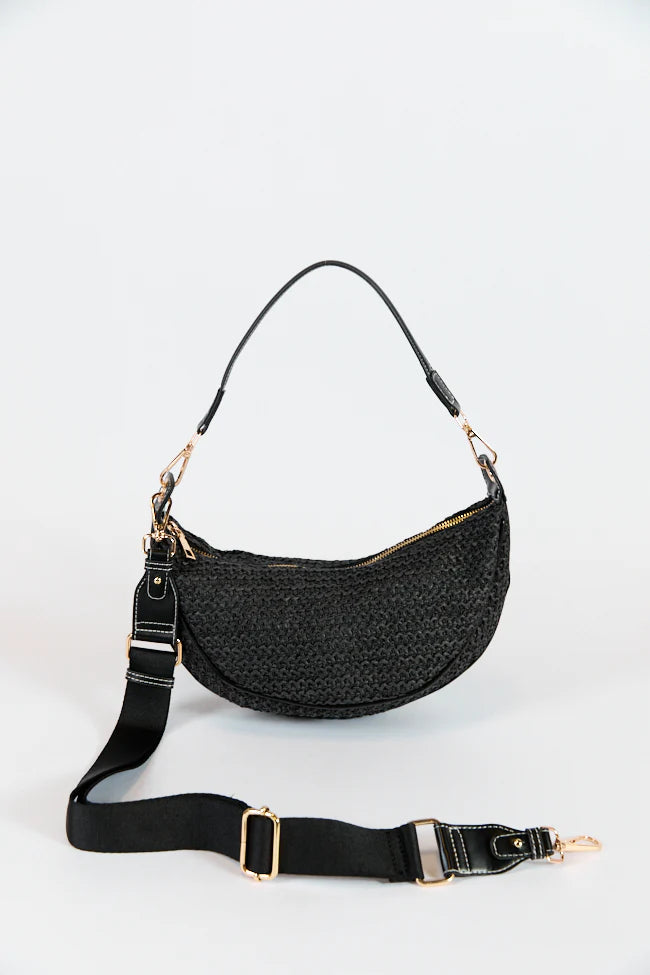 Kelly Black Raffia Crossbody Purse