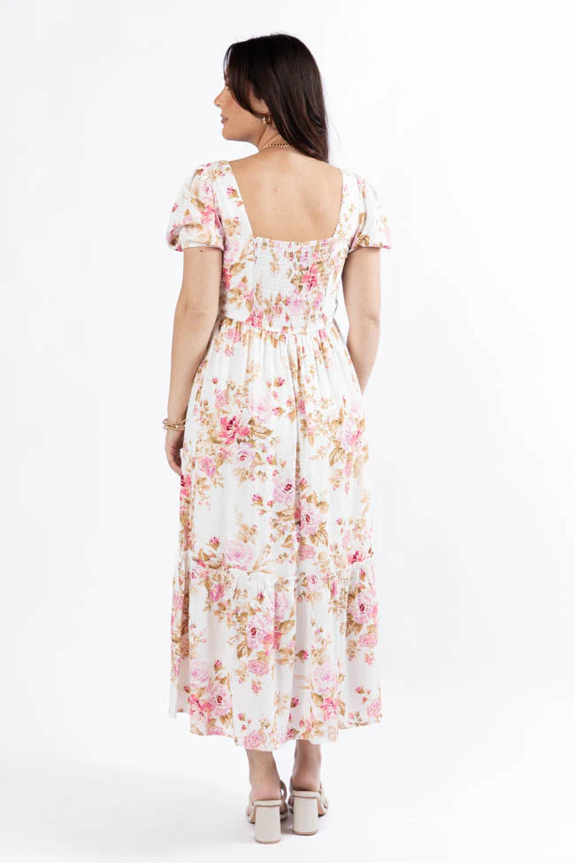 Small Town Smoke Show Pink Multi Floral Midi Dress