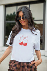 Cherry White Boxy Graphic Tee