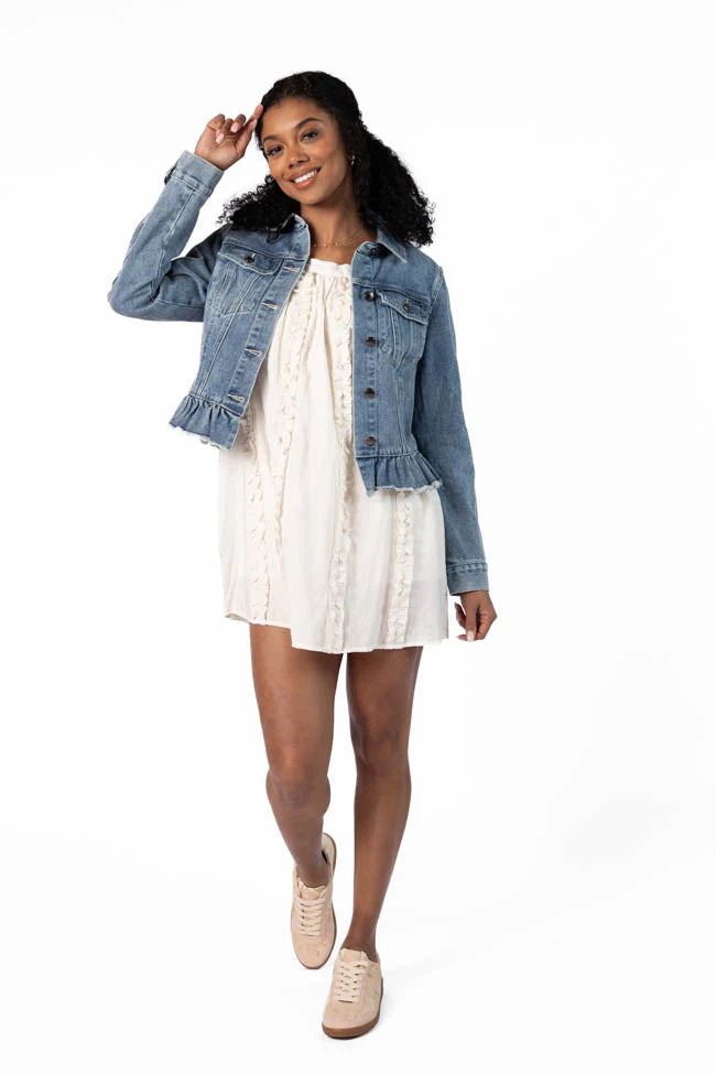 Denim Dreams Light Wash Peplum Detail Denim Jacket