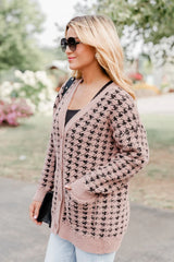 At Your Best Brown And Black Fuzzy Houndstooth Cardigan FINAL SALE