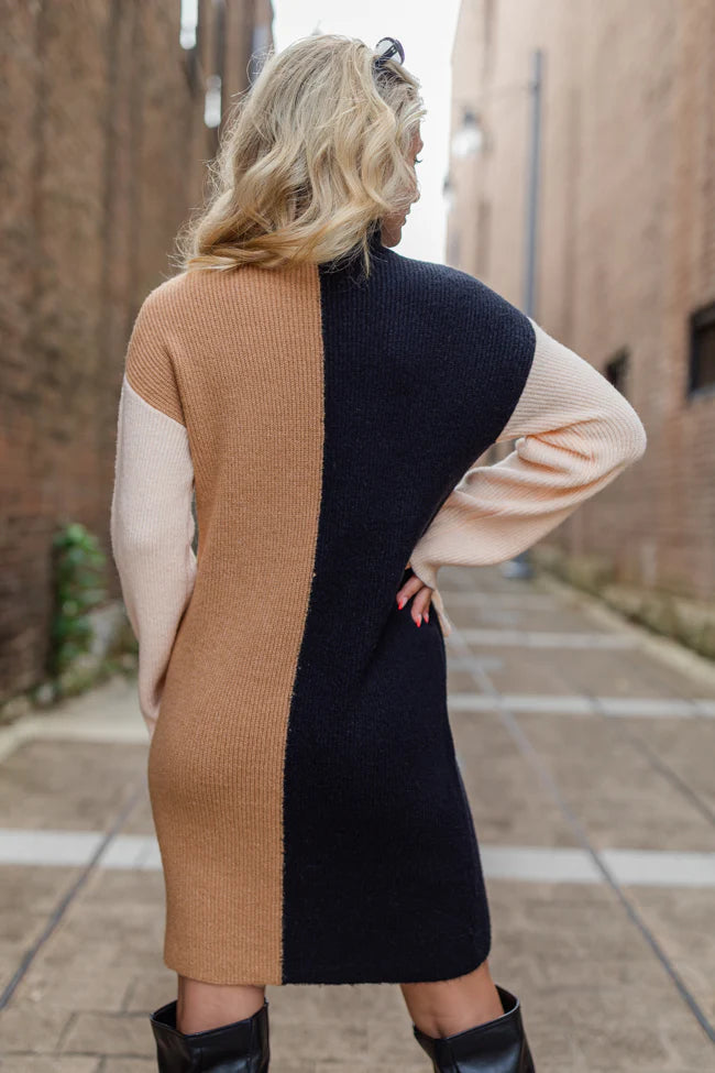 Just For Today Neutral Colorblock Sweater Dress FINAL SALE