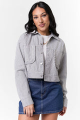 Say It Again Navy Striped Denim Jacket