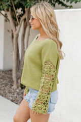 Always My Favorite Green Crochet Sleeve Sweater FINAL SALE