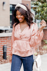 Autumn Charm Copper Satin Twist Blouse FINAL SALE