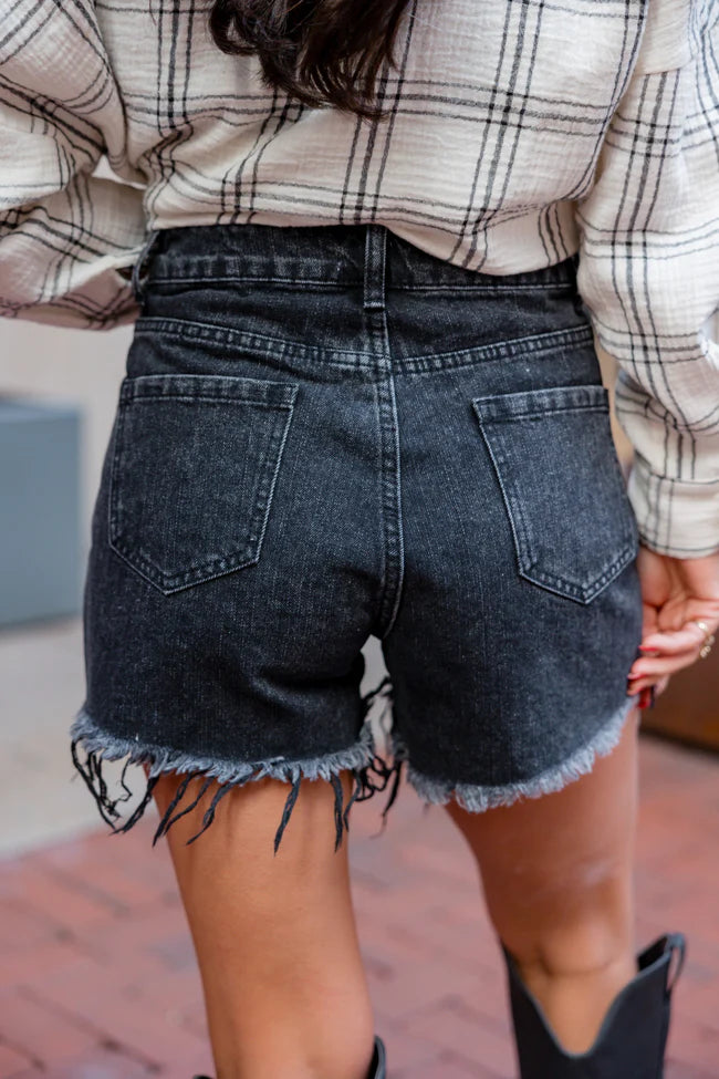 On The Fringe Black Diamond Fringe Denim Shorts SALE