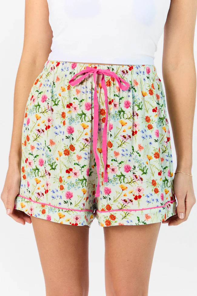 Good To Get Away Botanical Floral Pajama Shorts