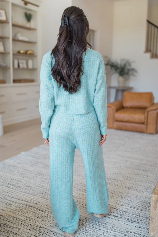 Cool Factor Dusty Blue Cropped Cardigan & Wide Leg Set SALE