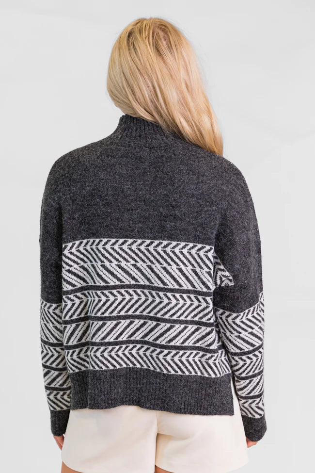 Back And Forth Charcoal Printed Mock Neck Sweater FINAL SALE