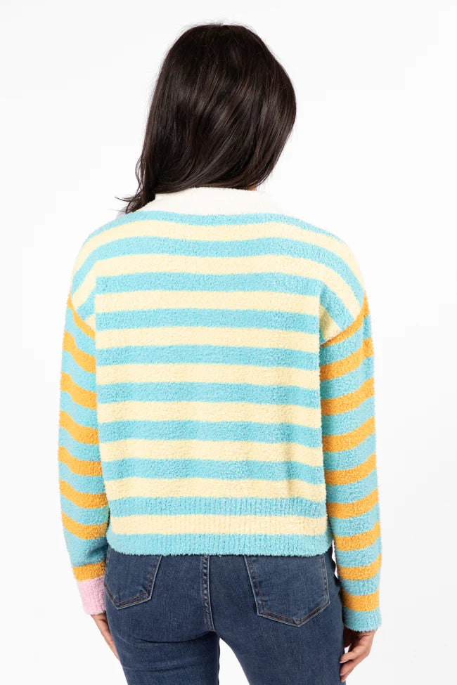 Check It Out Yellow, Blue, and Pink Fuzzy Cardigan SALE