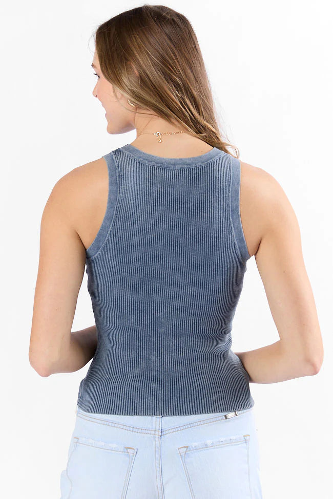 Back To Square One Acid Washed Ribbed High Neck Tank