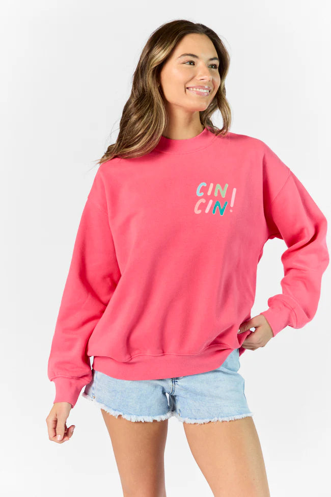 Cin Cin! Light Red Graphic Sweatshirt