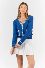 Gives Me Time Navy and Ivory Contrast Trim Cardigan