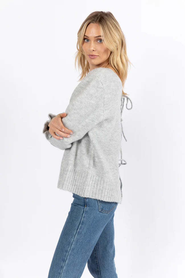 Versatile Feelings Grey Reversible Tie Detail Sweater Cardigan