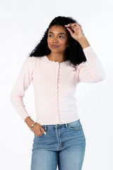 Perfect Clarity Blush Scalloped Trim Cardigan