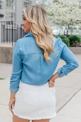 Simplify Life Medium Tie Front Chambray Blouse SALE