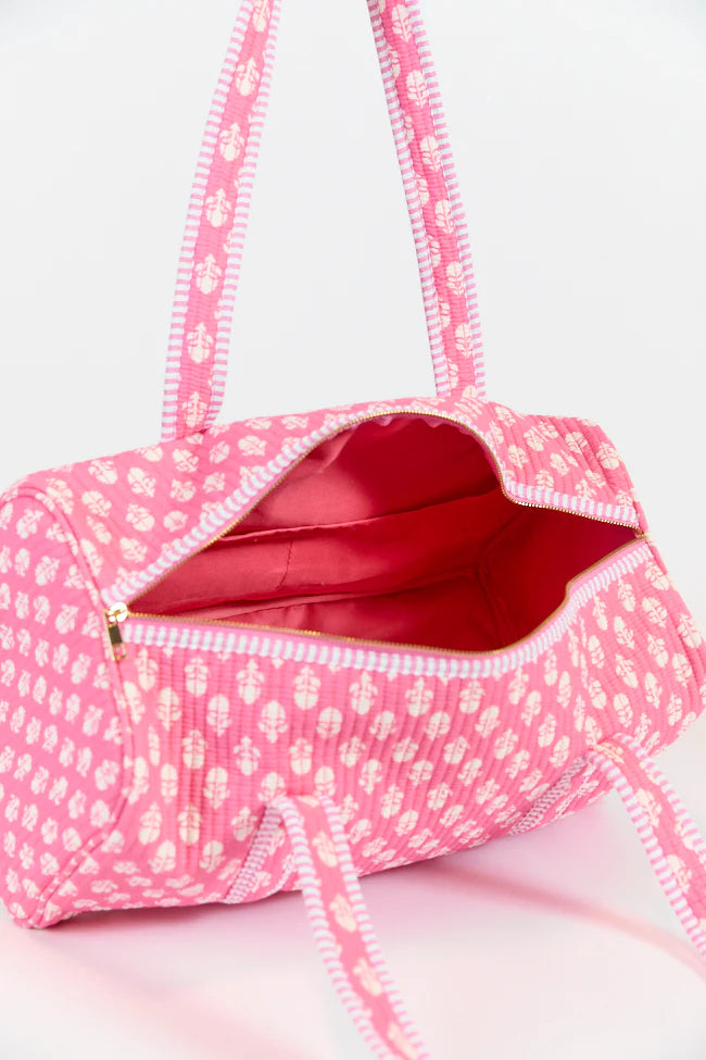 Michelle Pink Block Floral Quilted Weekender