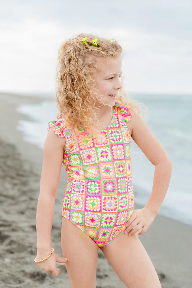 Kid's Beach Vibes Only In Cabo Crochet One Piece Swimsuit FINAL SALE