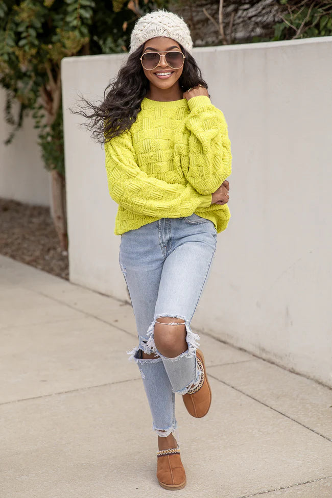 High Expectations Lime Woven Textured Sweater FINAL SALE