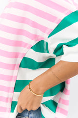 Destined For More Pink and Green Multi Color Block Striped Knit Tee