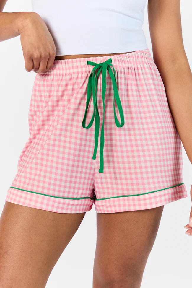 Good To Get Away Pink Gingham Pajama Shorts