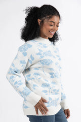 Feeling Like Love Ivory and Blue Floral Crew Neck Sweater SALE