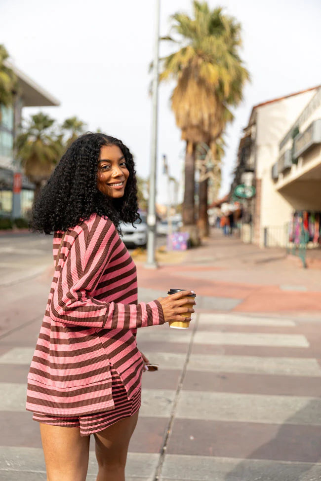 No Complaints Pink and Chocolate Striped Thermal Set