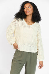 Morning Markets Cream Open Knit V-Neck Sweater