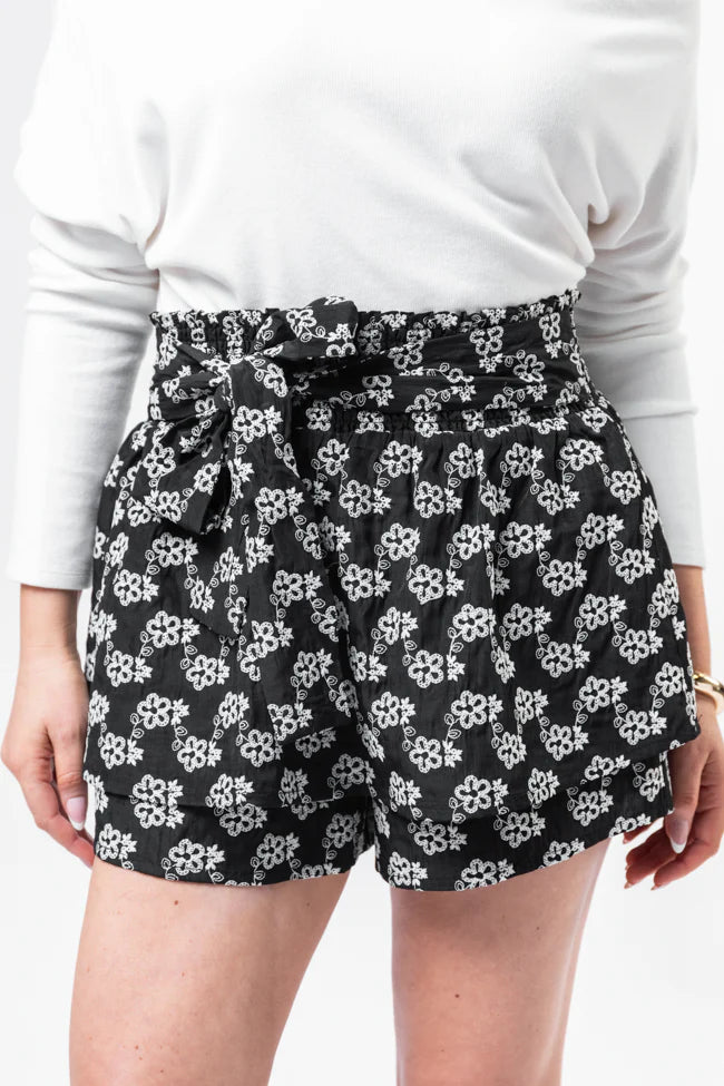 Garden Gathering Black Belted Floral Skort