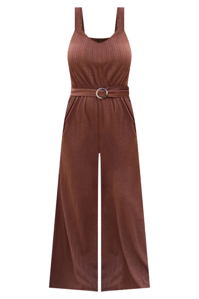 Talk A Lot Brown Tank Belted Jumpsuit FINAL SALE