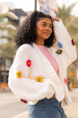 The Way I Feel Ivory Multi Flower Embroidered Cardigan